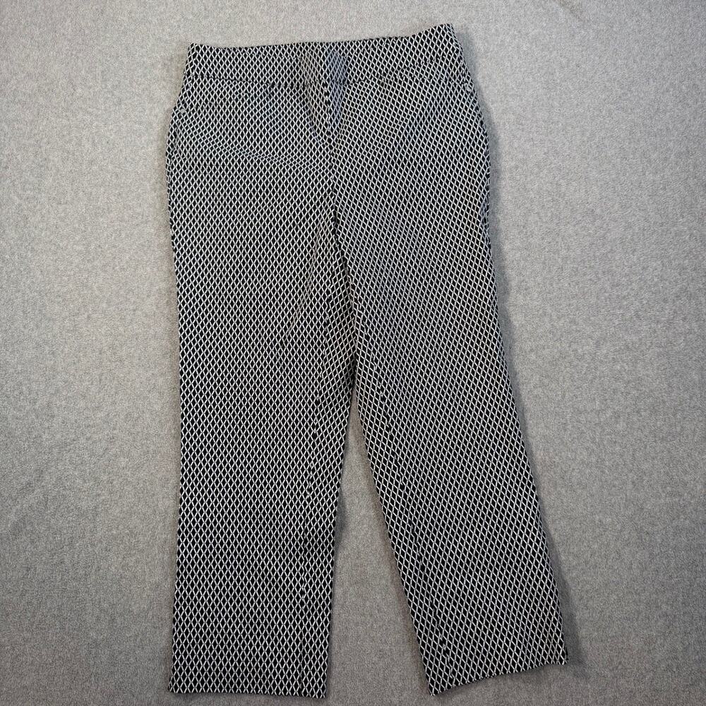Rafaella Women's 6 Black White Geometric Pattern Flat Front Ankle Pants Pull On